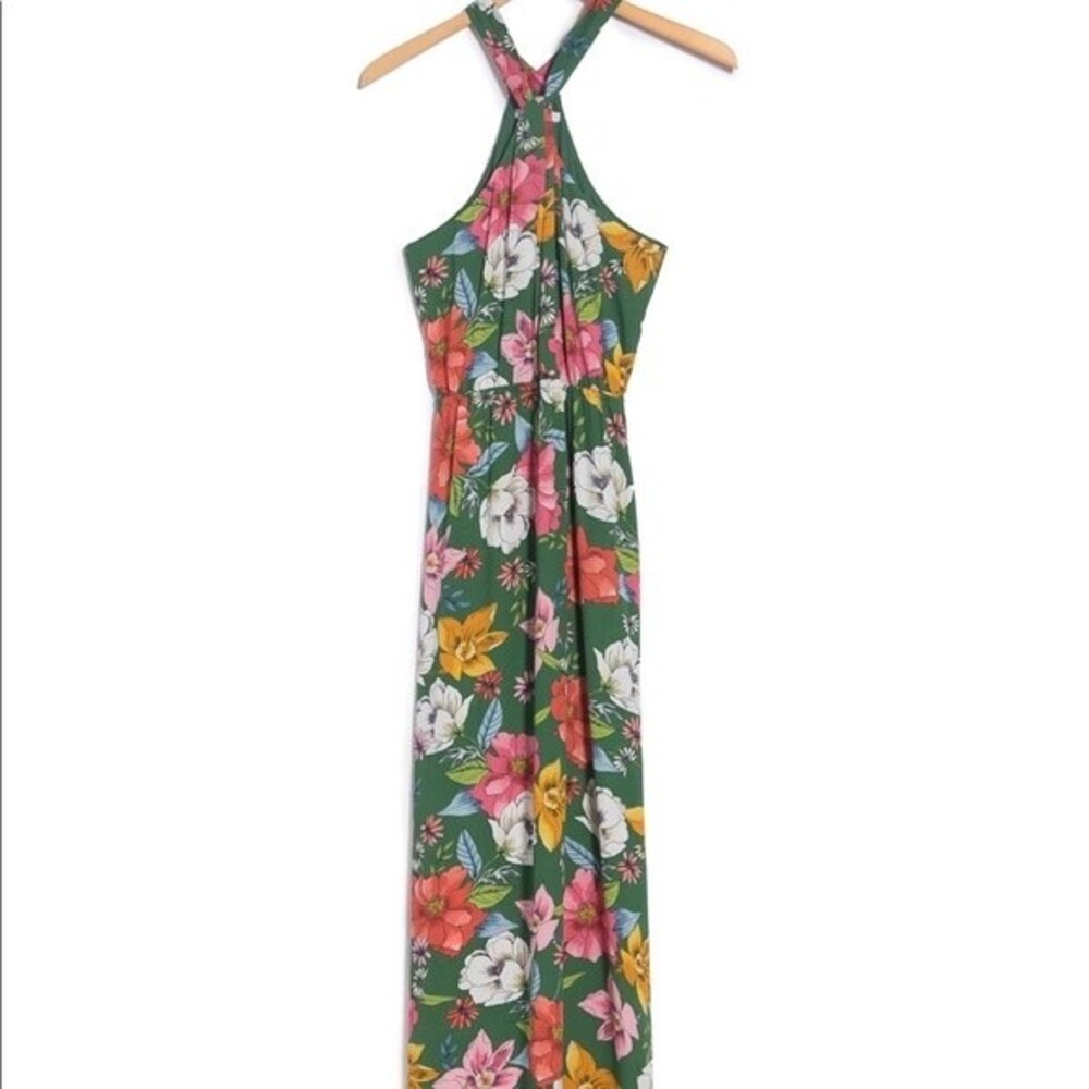 NWT DR2 Green Floral Halter Maxi Dress XS